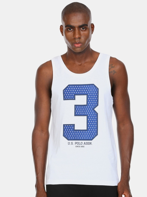 

U.S. Polo Assn. Men White & Blue Printed Pure Cotton Innerwear Vests