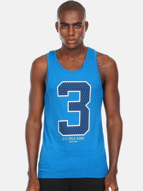

U.S. Polo Assn. Men Blue & White Printed Pure Cotton Innerwear Vest