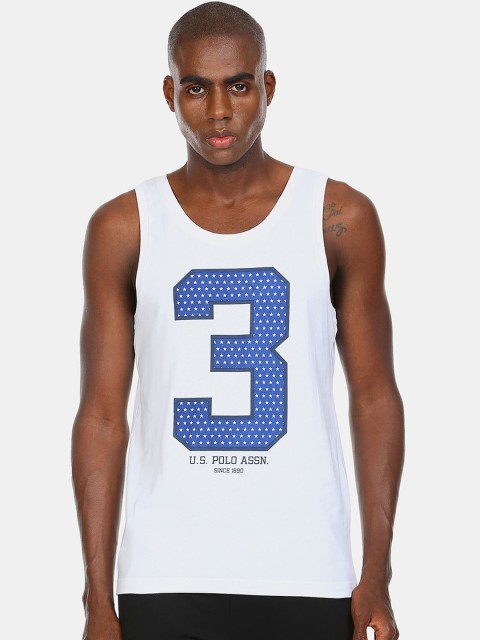 

U.S. Polo Assn. Men White & Blue Printed Comfort-Fit Pure Cotton Innerwear Vest