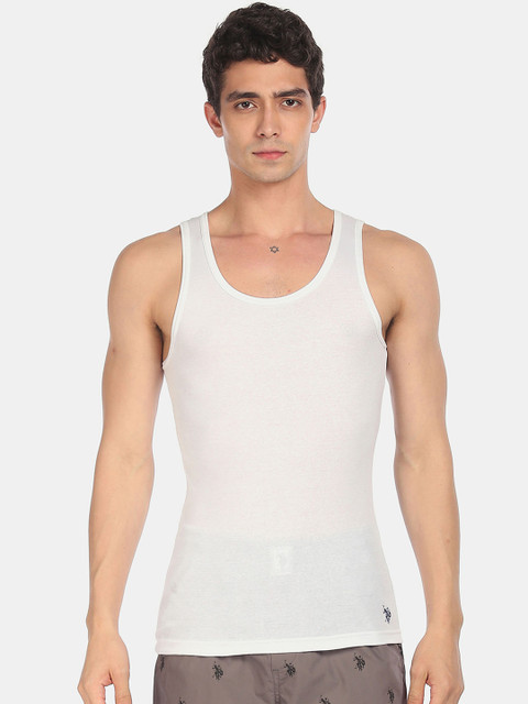 

U.S. Polo Assn. Men White Solid Cotton Innerwear Vests