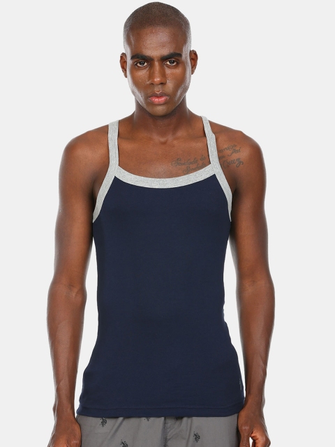 

U.S. Polo Assn. Men Navy Blue Solid Pure Cotton Innerwear Vests