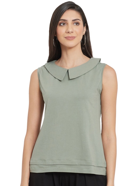 

UNMADE Olive Green Peter Pan Collar Top