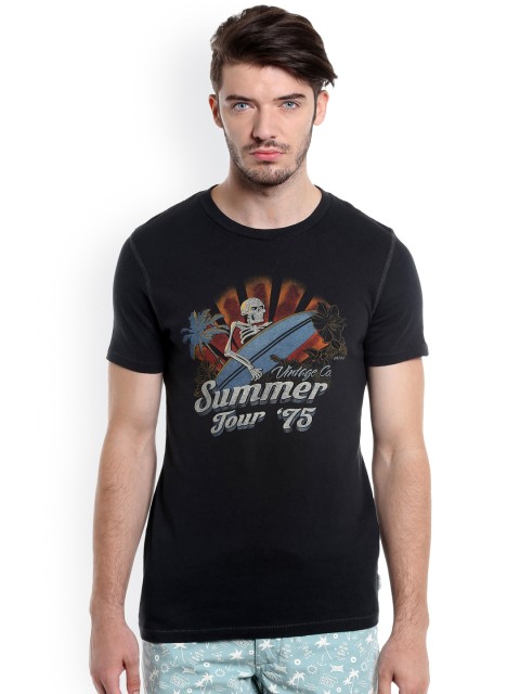 

Jack & Jones Men Black Printed Round Neck T-shirt