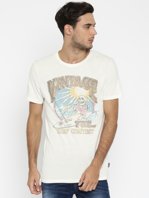 

Jack & Jones Men Off-White Printed Round Neck T-shirt