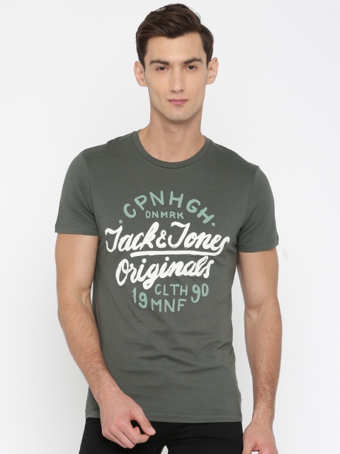 

Jack & Jones Men Charcoal Grey Printed Round Neck T-shirt