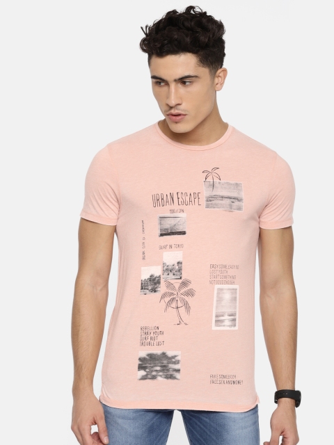 

Jack & Jones Men Peach-Coloured Printed Round Neck T-shirt