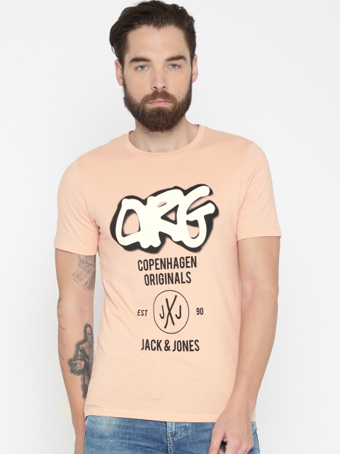 

Jack & Jones Men Peach Printed Round Neck T-shirt