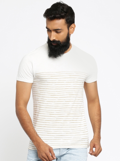 

Jack & Jones Men Off-White Striped Round Neck T-shirt
