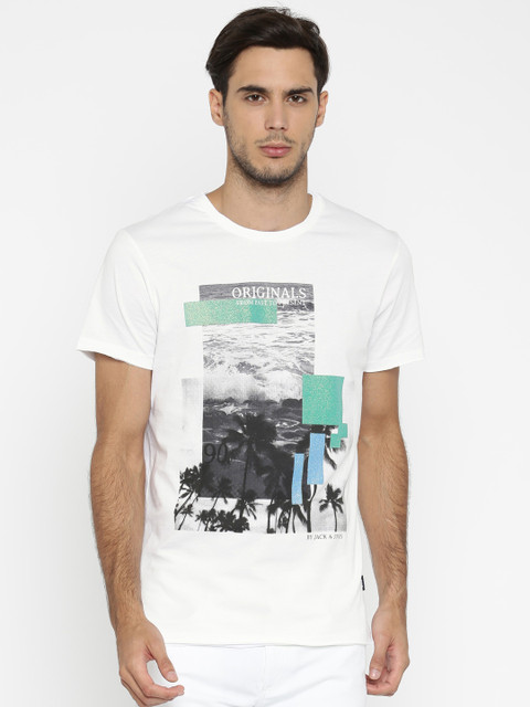 

Jack & Jones Men White Printed Round Neck T-shirt