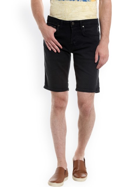 

Jack & Jones Men Black Washed Regular Fit Denim Shorts