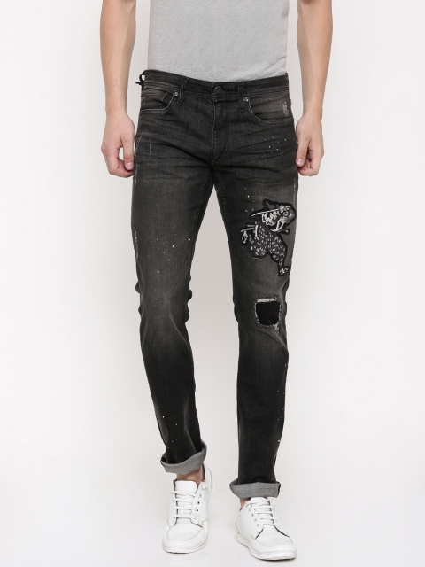 

Jack & Jones Men Black Slim Fit Mildly Distressed Stretchable Jeans