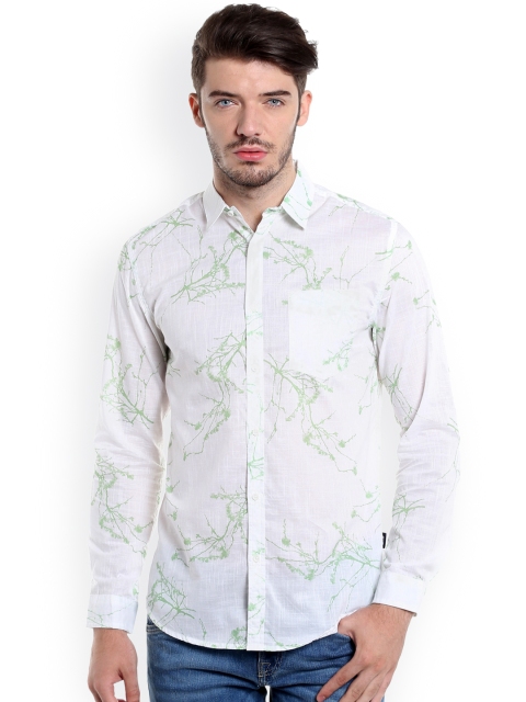 

Jack & Jones Men White & Fluorescent Green Slim Fit Printed Casual Shirt