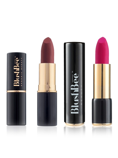 

BlushBee Beauty Set of 2 Matte Organic Vegan Lipstick-Velvet Rose BB06 & Mocha BB07, Brown