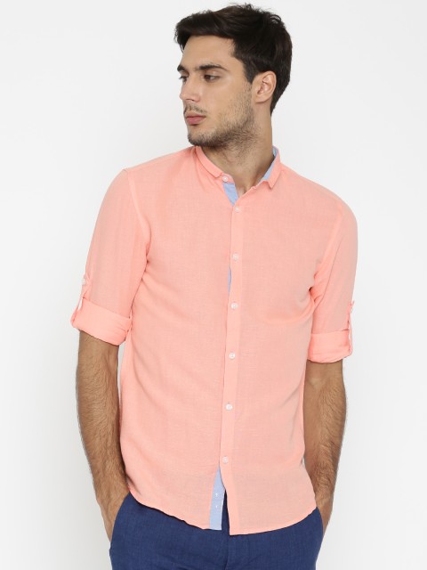 

Jack & Jones Men Peach-Coloured Slim Fit Solid Casual Shirt