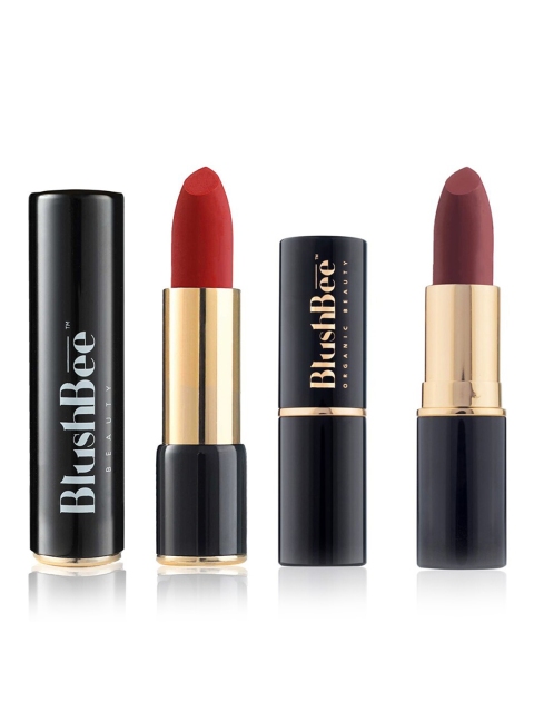 

BlushBee Beauty Set of 2 Matte Organic Vegan Lipstick - Party Red BB01 & Mocha BB07