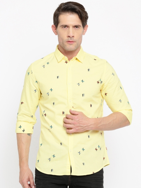 

Jack & Jones Men Yellow Slim Fit Self-Design Casual Shirt