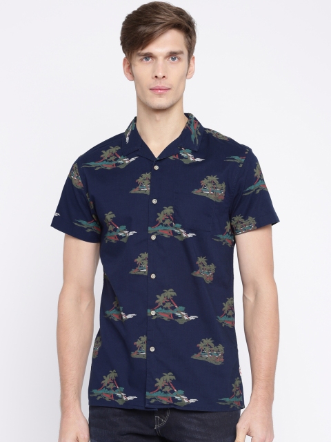 

Jack & Jones Navy Blue Printed Casual Shirt