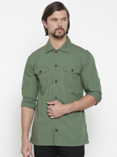 

Jack & Jones Men Olive Green Regular Fit Casual Shirt with Printed Back
