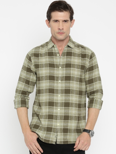 

Jack & Jones Men Olive Green Slim Fit Checked Casual Shirt