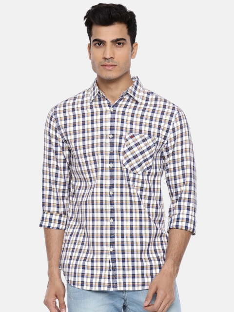 

Jack & Jones Men White & Navy Blue Slim Fit Checked Casual Shirt
