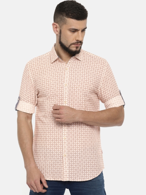 

Jack & Jones Men Off-White & Brown Slim Fit Printed Casual Shirt