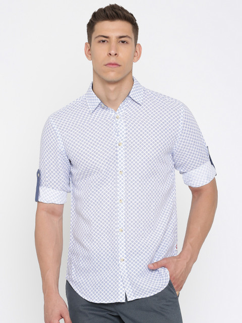 

Jack & Jones Men White & Blue Regular Fit Printed Casual Shirt