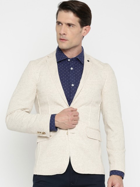 

Jack & Jones Men Beige Single-Breasted Casual Blazer