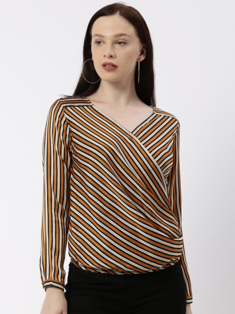 

kriatma Brown & pine tree Striped Wrap Top