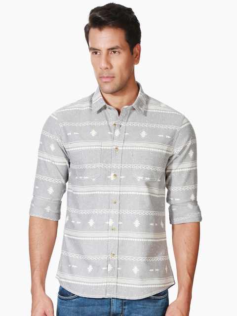 

People Men Grey Regular Fit Printed Casual Shirt