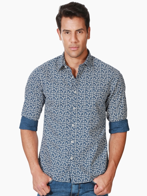 

People Men Blue Regular Fit Printed Casual Shirt