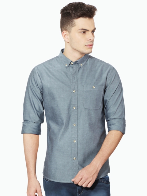 

People Men Grey Regular Fit Solid Casual Shirt