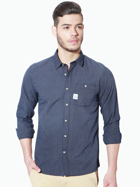 

People Men Navy Regular Fit Checked Casual Shirt, Navy blue