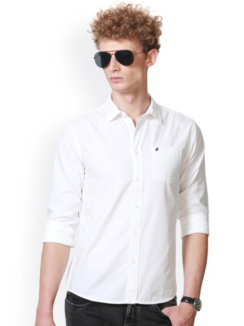 

People Men White Slim Fit Solid Casual Shirt