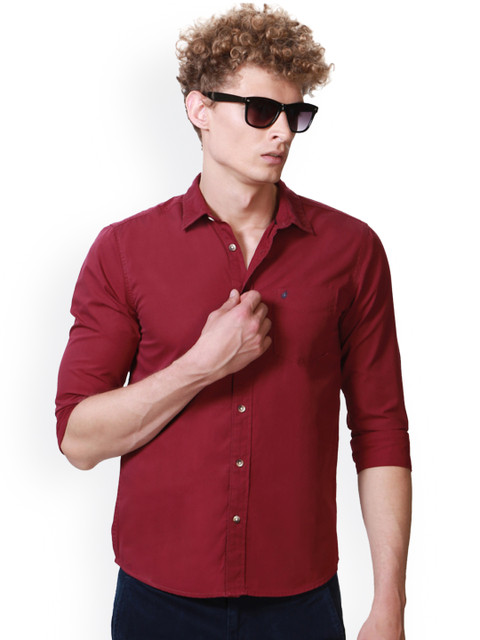 

People Men Maroon Slim Fit Solid Casual Shirt