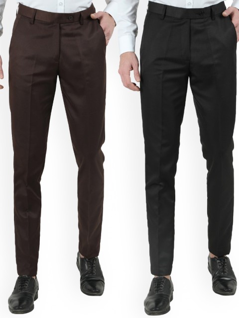 

VEI SASTRE Men Pack Of 2 Black & Brown Smart Slim Fit Trousers