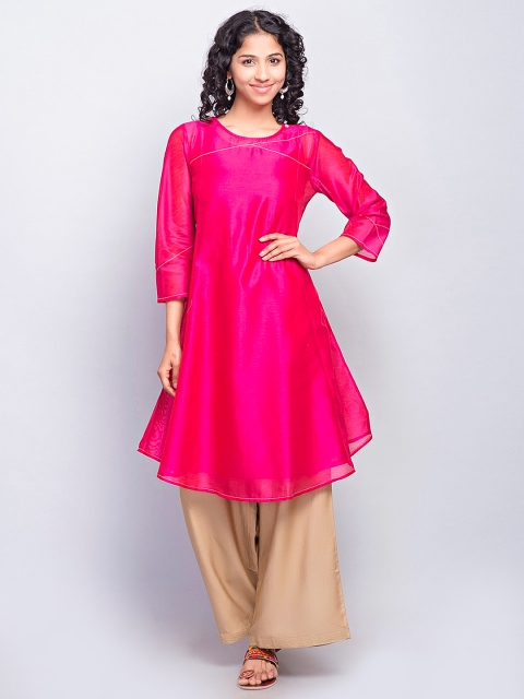 

Fabindia Women Magenta Solid A-Line Kurta