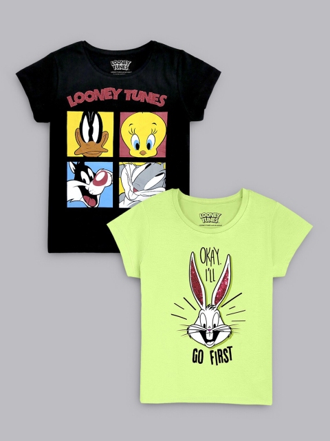 

Kids Ville Girls Pack of 2 Looney Tunes Printed Cotton Tshirts, Black