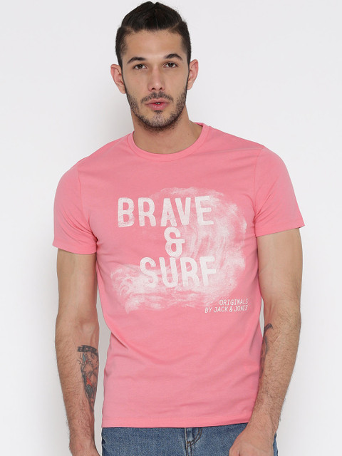 

Jack & Jones Men Pink Printed Round Neck T-shirt
