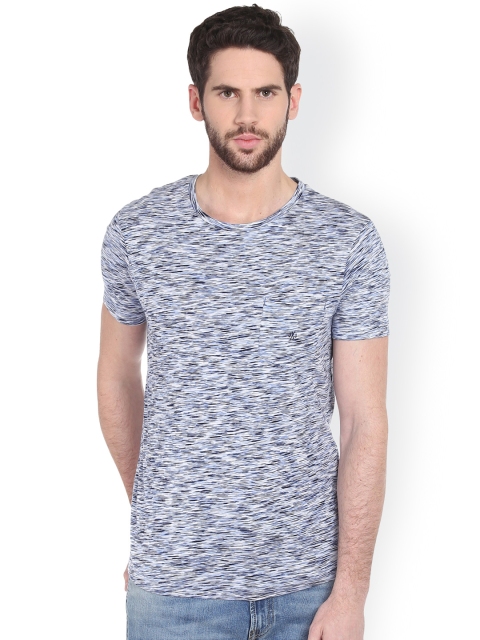 

Jack & Jones Men Blue Self Design Round Neck T-shirt