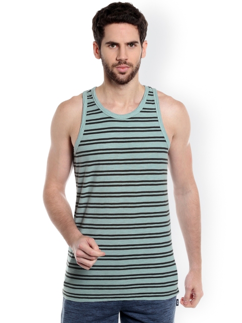 

Jack & Jones Men Green & Black Striped Round Neck T-shirt