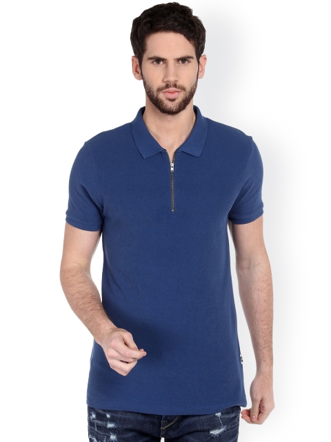 

Jack & Jones Men Navy Solid Polo Collar T-shirt, Navy blue