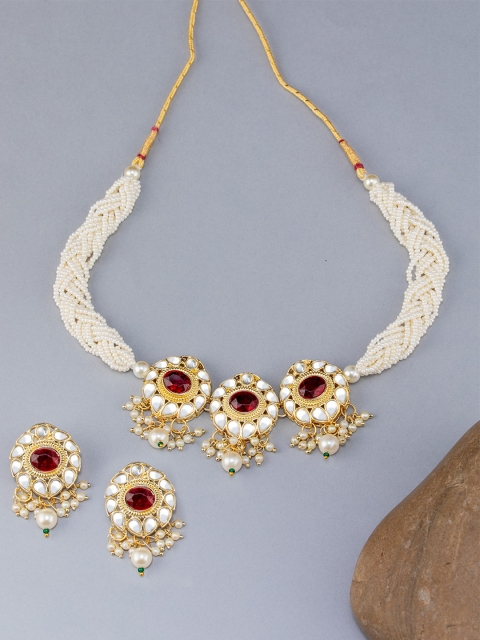 

BARSANO Gold-Plated Gold Pearl Studded Handcrafted Jewellery Set