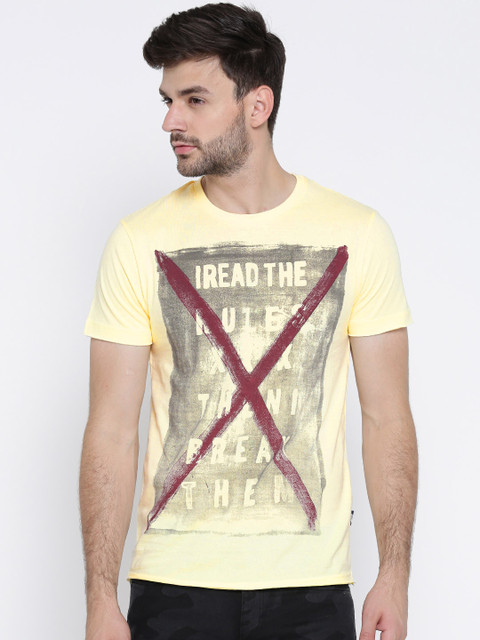 

Jack & Jones Men Yellow Printed Round Neck T-shirt