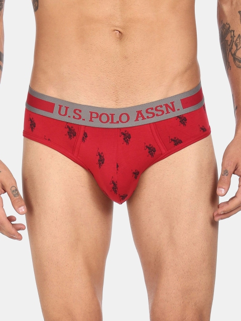 

U.S. Polo Assn. Men Red Mid-Waist Print Cotton Spandex Brief