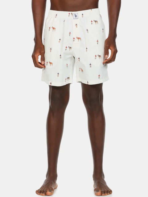 

U.S. Polo Assn. Men White Printed Pure Cotton Comfort Fit Boxers