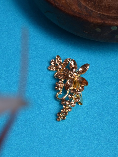 

STEORRA JEWELS Gold-Toned Stone-Studded Floral Brooch