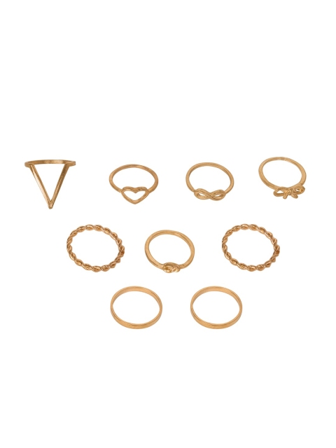 

FabAlley Set Of 9 Gold-Plated Gold-Toned Finger Rings