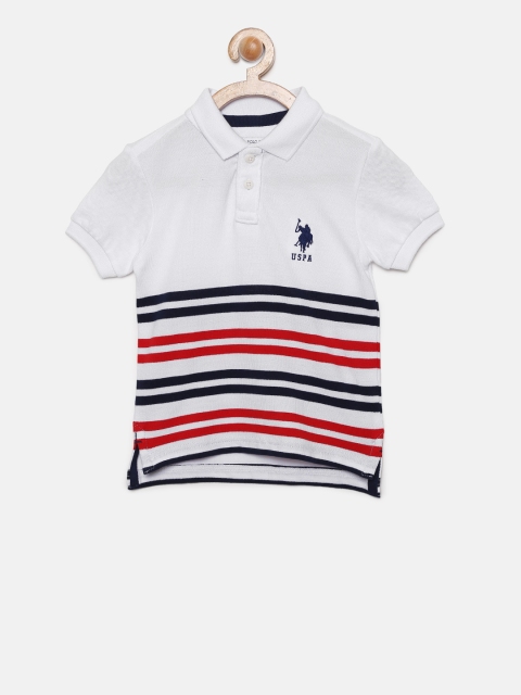

U.S. Polo Assn. Kids Boys White Striped Polo Collar T-shirt