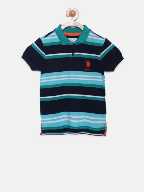 

U.S. Polo Assn. Kids Boys Blue & Navy Blue Striped Polo Collar T-shirt
