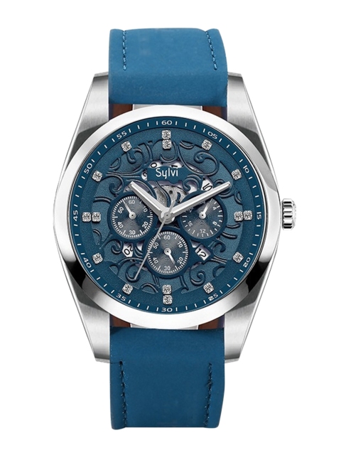 

Sylvi Men Blue Printed Dial & Blue Leather Straps Analogue Multi Function Watch 3-crono